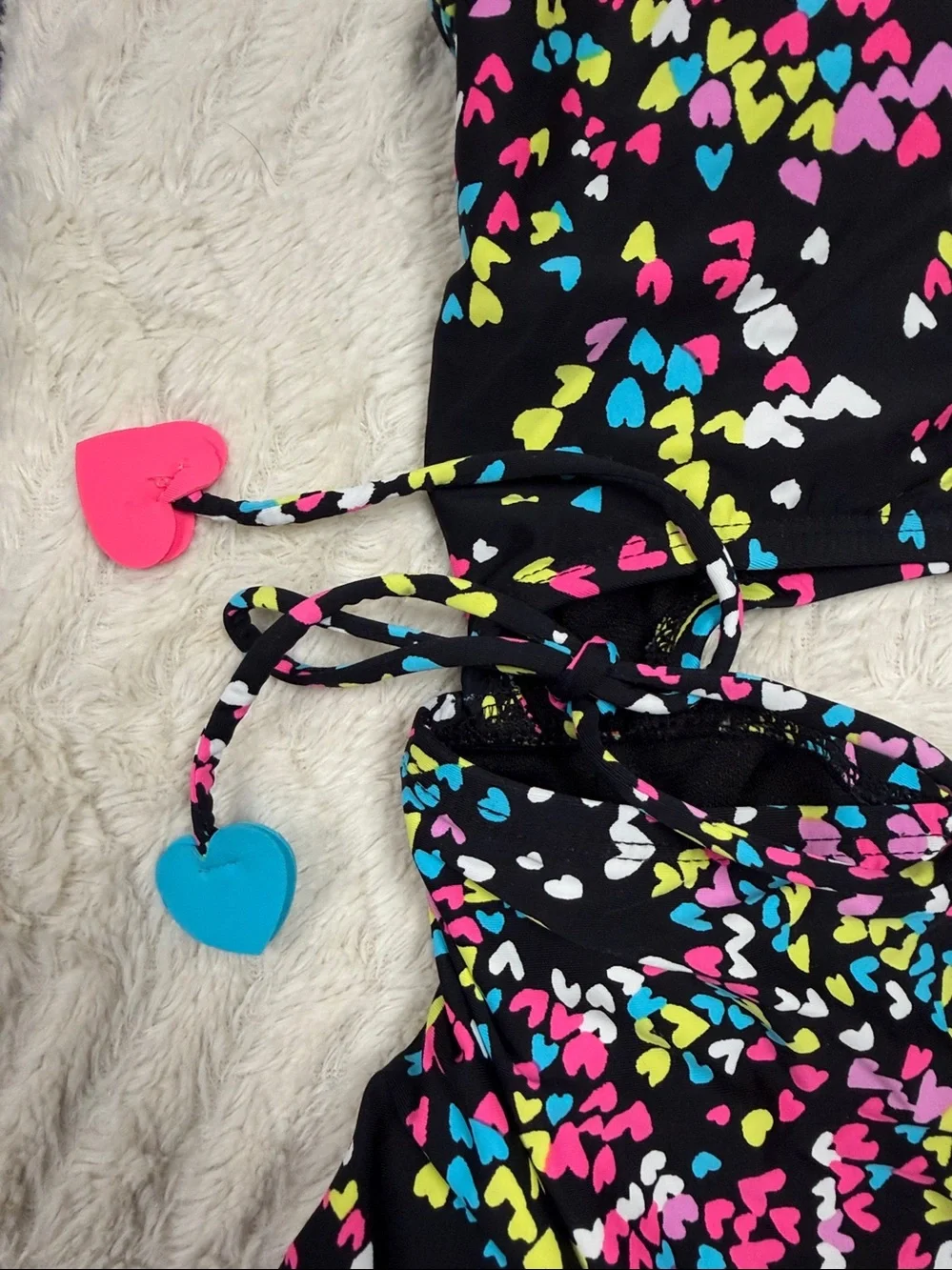 Hobie super cute one piece black with colorful hearts swimsuit 16 nwot